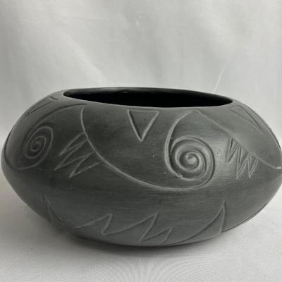 #36 â€¢ Native American Carved Blackware Bowl Signed MK
