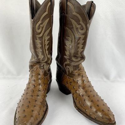 #14 â€¢ Justin Full-Quill Ostrich, Two-Tone Mens Size 9 Cowboy Boots - Brown and Tan 8927
