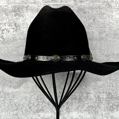 #68 â€¢ Custom-Made Bee Black Suede and Felt Cowboy Hat - Size 7-1/4 with Stretcher
