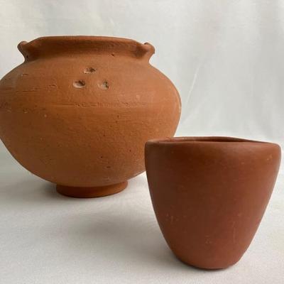 #10 â€¢ Vintage Terracotta Planters - Ruffled Urn with Three Dot Pattern and Small Cup -Shape
