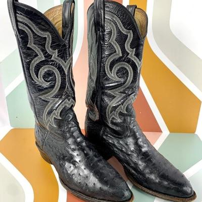 #50 â€¢ Nocona Men's Black Full Quill Ostrich Cowboy Boots - Size 9.5
