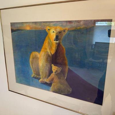 Polar Bears Mom & Baby By Eugene Pine, Original Pastel