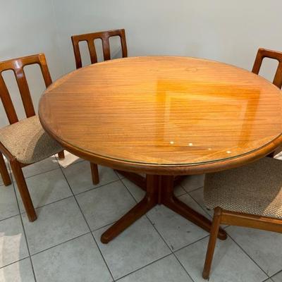 Dyrlund Danish Teak Kitchen Table with Chairs and leaf, Mid Century