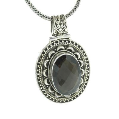 LARGE STERLING PENDANT SMOKY QUARTZ WITH CHAIN