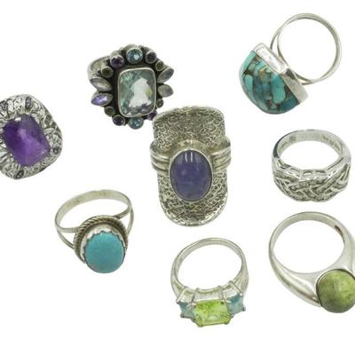 LOT OF 925 STERLING SILVER RINGS - 8 PIECES