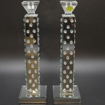 MIRROR & LUCITE CANDLESTICKS