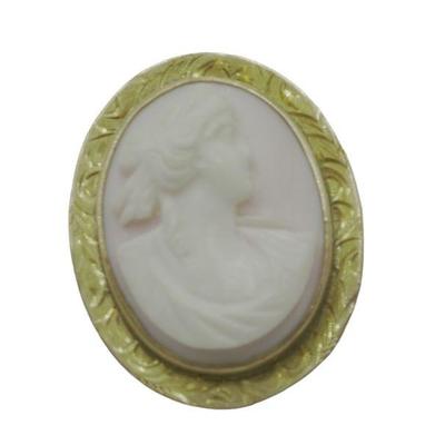 ANTIQUE 10k YELLOW GOLD PINK & WHITE CAMEO