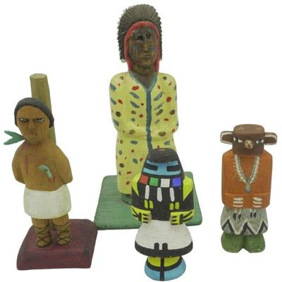 4 HAND CARVED NATIVE AMERICAN HOPI & FOLK ART