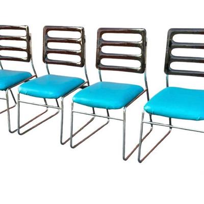4 MID CENTURY SMOKED LUCITE & CHROME FRAME DINING CHAIRS