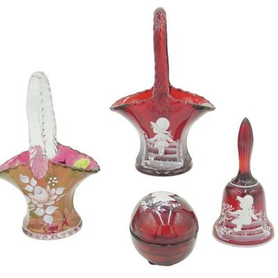 4 PC WESTMORELAND RUBY GLASS MARY GREGORY PLUS