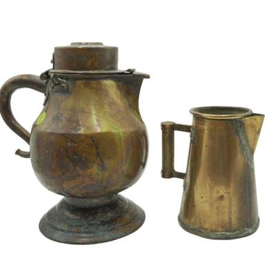 2 LARGE ANTIQUE COPPER COFFEE POTS