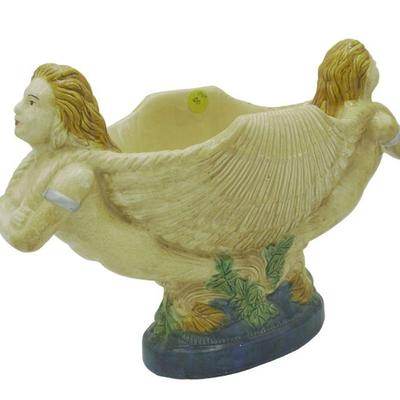 LARGE VINTAGE MAJOLICA STYLE MERMAID CENTERPIECE