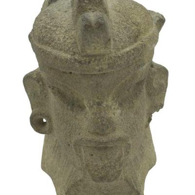 PRE COLUMBIAN VOLCANIC STONE DEITY HEAD