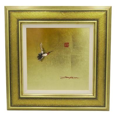 An original oil and gold leaf on aluminum/PVC board with protective urethane coating by Patrick Guyton, hand-signed by the artist and...