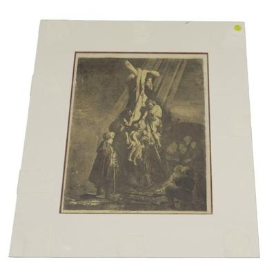 Rembrandt Van Rijn The Descent from the Cross: Second Plate. Etching and engraving on Chine colle, 1633. 20 3/4"x16", small...