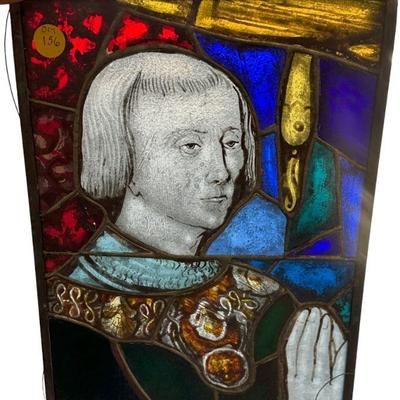 Antique early 19th c Stained Glass Panel of Martin Luther the Reformer. 