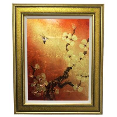 "Crimson Glory" by Patrick Guyton, 2014. Mixed media oil on aluminum with sized fold or silver leaf, veined by hand and signed...