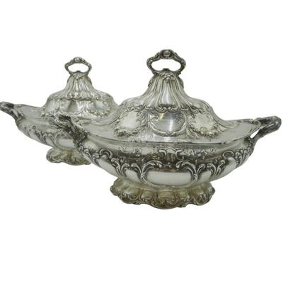 Beautiful pair of Antique solid sterling entree servers made by Gorham, Providence, Rhode Island in the popular "Chantilly"...