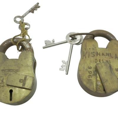 2 Antique Lever Locks with Keys. Each 4". 