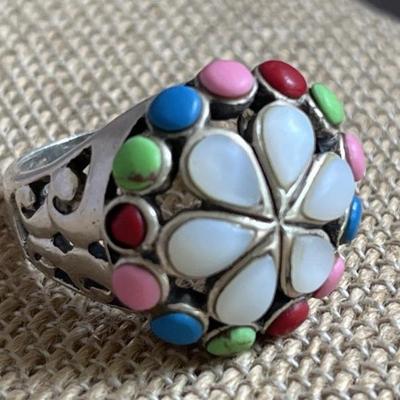 Sterling Silver Ring with Turquoise, Mother of Pearl