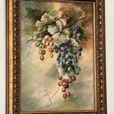 Grape & Leaf Watercolor under Museum Glass
