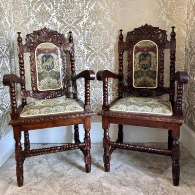 Pair of Carved Spanish Baroque Armchairs