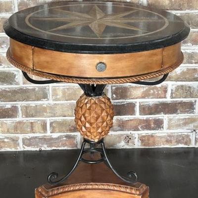Round Blonde Wood Accent Table w/ Star Top & Pineapple Base