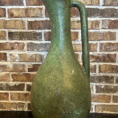 Large Scale Green Glazed Terra Cotta Pitcher Vase