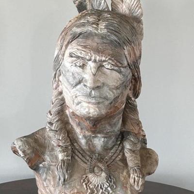 Heavy Solid Stone Native American Indian Bust