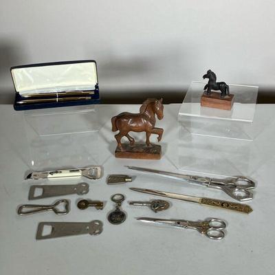 BALLENTINE BOTTLE OPENERS, ALVA MUSEUM REPLICA & STRATFORD PEN SET | Vintage Lot Including: (1) W. u. M. Heinzeller Hand Carved Wood...