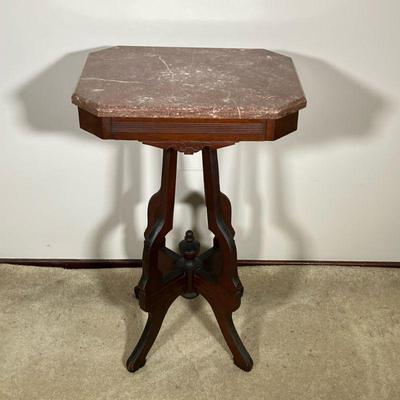 EASTLAKE MARBLE TOP TABLE | Nice small Charles Eastlake design 19th C octagonal marble top side table with four leg pedestal base. - l....