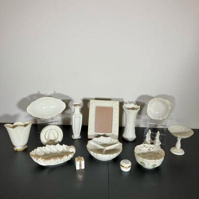 (17PC) LARGE LENOX LOT | A large group of seventeen pieces of Lenox. One Green Mark USA Fancy Oval gold decorated Dish (1931-1952)....