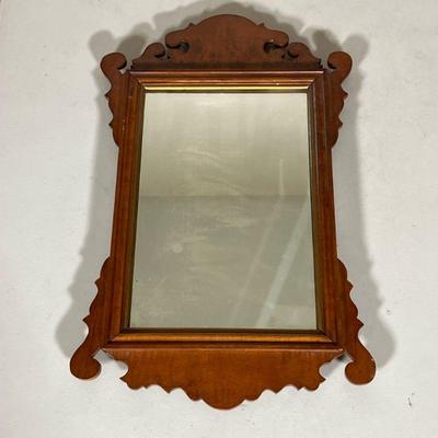 CHIPPENDALE MIRROR TIGER MAPLE | A small Tiger Maple Chippendale style mirror made by the Loomis Brothers Woodcrafters of Attleboro MA....