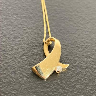 14K GOLD PENDANT WITH DIAMOND | Abstract design 14K Gold Pendant with diamond on 14K 18â€ chain. - l. .75 x w. 5/8 in (Pendant)