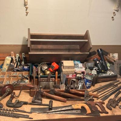 TOOLBOX & VINTAGE TOOLS | Huge Toolbox and large group of vintage tools including: Miller Falls Co. No. 95 Shoulder Drill Pat. 1911;...