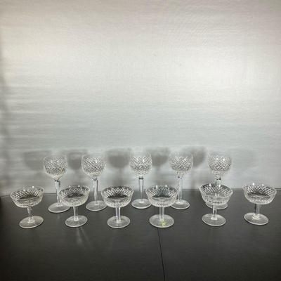 (11PC) WATERFORD CARA WINES & CHAMPAGNES | Waterford in the Cara Pattern. (6) Champagne Coupes & (5) Balloon Wines. - h. 7.5 x dia. 3 in...