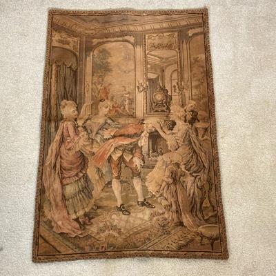 VINTAGE TAPESTRY ROCOCO | Vintage tapestry with ladies and gentlemen dancing in Rococo period dress. - l. 24 x h. 36 in
