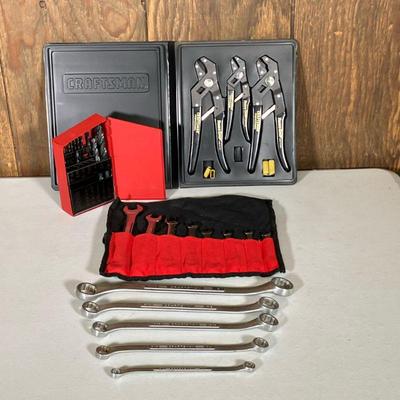 CRAFTSMAN WRENCH SETS & PLIERS | Craftsman Tool Lot including: (1) Craftsman Professional Robo Grip Pliers three-piece box set. (1) 5...