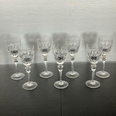 (7PC) ROGASKA GALLIA WINE GLASSES | Rogaska wine glasses in the Gallia pattern. Grey & polished cut flower design. Made in Yugoslavia...