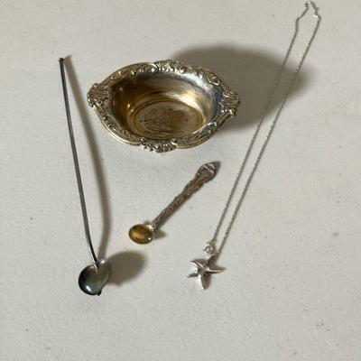 (4PC) STERLING SILVER GROUP | Lot includes the following: (1) Gorham Repousse Small Dish; (1) Gorham Small Spoon (1) Heart Shaped Straw...