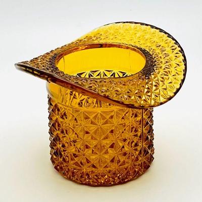 Amber Gold Diamond Point Toothpick Holder Top Hat
