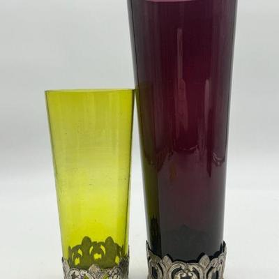(2) Indian Glasses With Metal Bases
