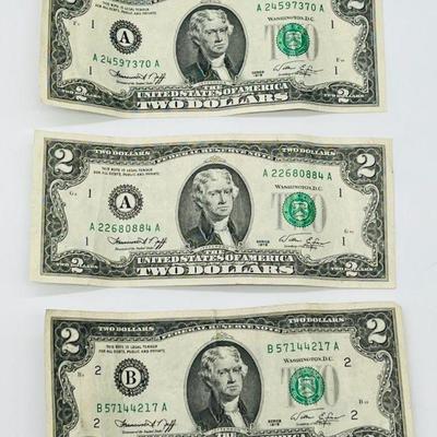 (3) Two Dollar Bills 1976 US Currency
