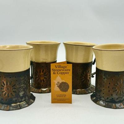 (4) Pfaltzgraff Village Stoneware & Copper Cups
