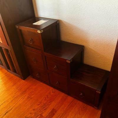 Pottery Barn Tansu 
34w x  10.5d x 26h ( highest part) 