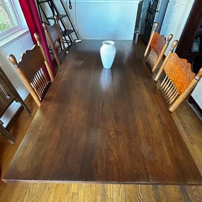 Pottery Barn Trestle Table with 4 antique chairs 