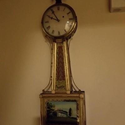 19th century banjo clock/reverse painted- picture of Mt. Vernon - Simon Willard (attributed)