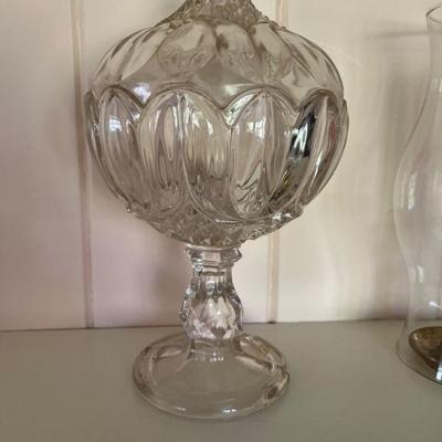 EAPG flint glass covered compote - Pointed Thumbprint pattern