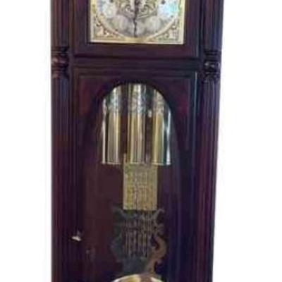 Howard Miller Stewart Working Grandfather Floor Clock * Cherry, Moon Phase Dial * Illuminated Case * Locking Door * Manual And Key