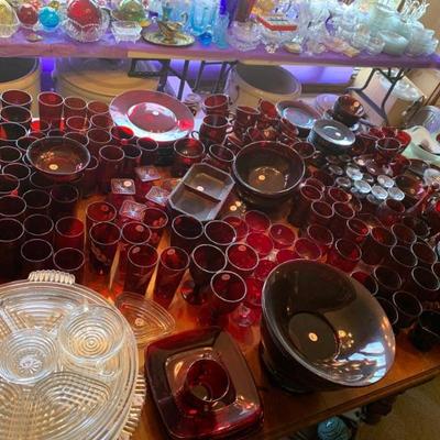 Ruby red and Manhattan glass  hundred pieces many lots 